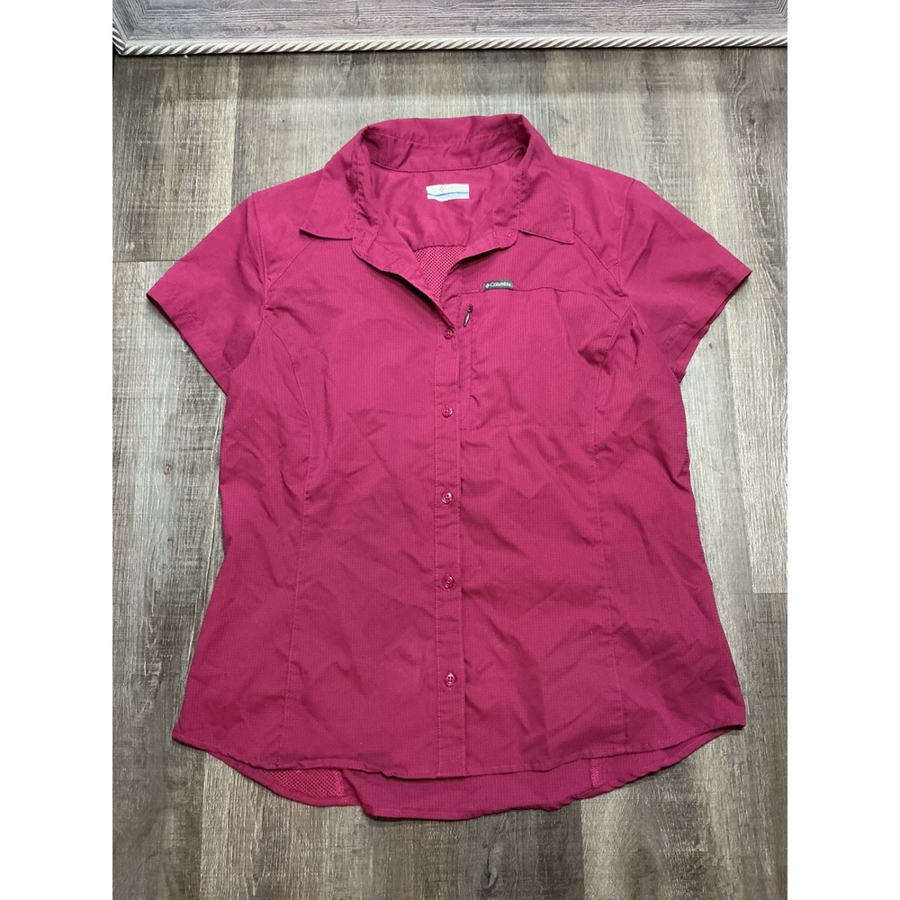 Columbia Womens Magenta Pink Short Sleeve Button Down Hiking Shirt Large